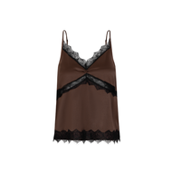 AOEM STUDIOS | QUINN SILK - Áo hai dây lụa phối ren nữ dáng ngắn màu nâu