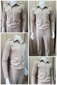 ชุดข้าราชการแขนยาว ชุดข้าราชการสีกากี เสื้อซิป+กางเกง พร้อมส่ง
