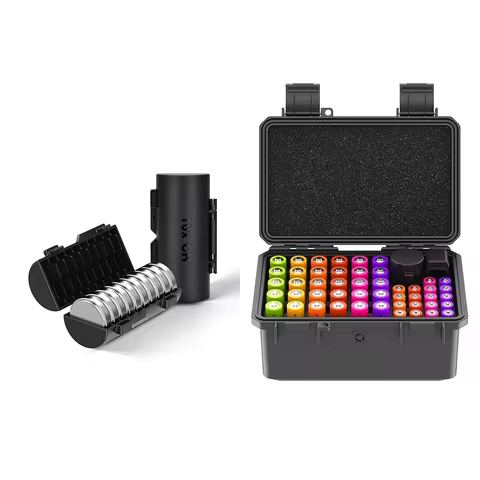 58 Slots Battery Storage Organizer with Battery Tester, IP67 Waterproof Battery Box Container for AA