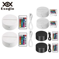 -2 Pack 3D Night LED Light Lamp Base + Remote Control + USB Cable 16 Colors Light Show Display Stand