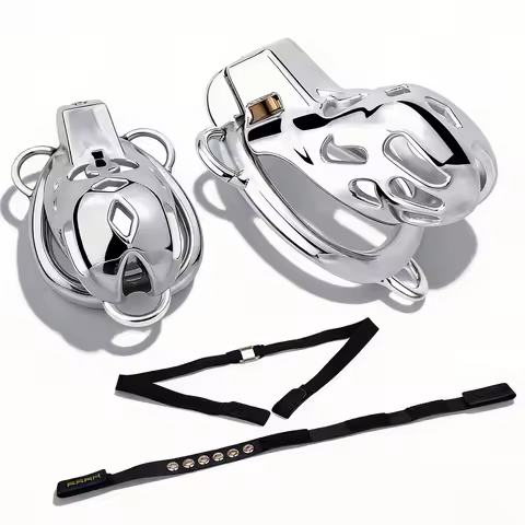FRRK Metal Cobra Chastity Device Heavy Duty Steel BDSM Belt Lock Cock Ring BDSM Bondage Secure Wear 