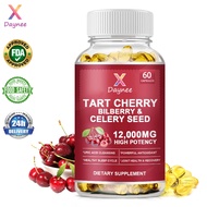 Organic Tart Cherry Extract Capsules With Bilberry Fruit &amp; Celery Seed 1200mg Premium Uric Acid Cleanse For Joint Support Muscle Recovery