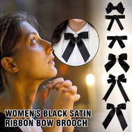 Women's Black Satin Ribbon Bow Brooch Mourning Commemorating Sirikit Accessories Clothing Queen D5f7