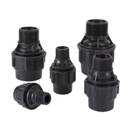 1pcs Black PE Water Pipe Straight Reducing Coupling 20/25/32/40/50mm PE PVC Tube Fittings 1/2" 3/4" 1" 1.2" 1.5" Male Thread Adapter
