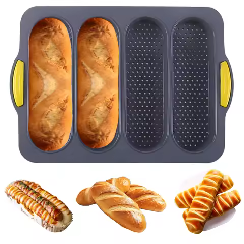 1pc 4-Wave Baguette Baking Tray Mold | Silicone Hot Dog and Hamburger Toast Baking Tool, Suitable fo