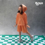 Heylo Kids - Jacket Hoodie - One Set Pleats - Children's Pleated Jacket Set - Orange Soft