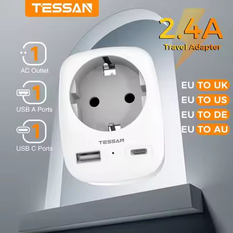TESSAN EU To UK US DE AU Travel Adapter Portable Wall Socket with 1 Outlet 2 USB Type C Ports Type G