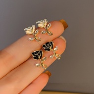 Unique Black Rose Flower Earrings Luxury Sweet Cool Ear Studs for Girls