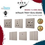[VHO][SIRIM] Retouch Thin + Glass GOLD Switch/ Socket/ Outlet 13A 15A 20A 45A Waterheater TV ECRU GO