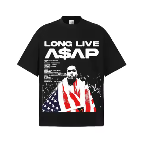 ASAP Rocky Long Live ASAP Graphic T-Shirt Men Women Hip Hop Rapper Casual Cotton Short Sleeve Classi