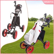 [lzdjhyke2] Lightweight Aluminum Golf Push Cart Quick Fold 4 Wheel Trolley Cart with Foot Brake for 