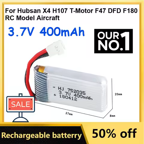 2 pcs 3.7V 400mAh 752035 Lipo Battery for Hubsan X4 H107 T-Motor F47 DFD F180 RC Model Aircraft Rech