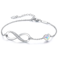 CDE Infinity Heart Birthstone Charm Link Bracelet for Women 925 Sterling Silver Stainless Steel Adju