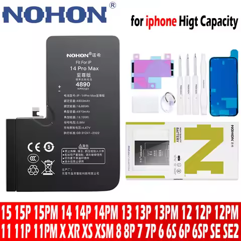 2026 NOHON Phone Battery for iPhone 5S 6 6S 7P 8P X SE2 SE3 XR XS 11 12 13Mini 14P 15PM With Tool fo
