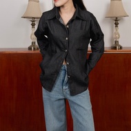 KEMEJA ASOKA Serin Shirt 2530 - Women's Oversized Long Sleeve Denim Shirt - Gold Button Blouse Pocke