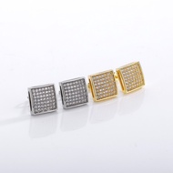 Full Diamond Square Earrings Men's Hip-Hop Copper Zircon Earrings Black Diamond Earrings-Xiaoxie's G