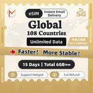 World 108 Countries eSIM 5G High Speed 15 Days | Unlimited Data | Bhutan eSIM | Instant Delivery