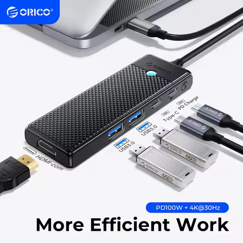 ORICO PWD USB C Hub Type-C Docking Station with HDMI USB 3.0 Adapter 4K30Hz PD100W Card Reader Split