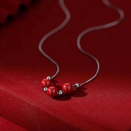 Gbfg Official Authentic 9999 Sterling Silver Necklace Female Sansheng Sanshi Pure Natural Cinnabar P
