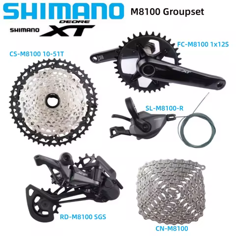 Shimano DEORE XT M8100 Groupset 1x12S Right Shifter Lever RD Rear Derailleur FC Crankset CN Chain CS