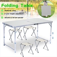 ★120cm x 60cm★ Foldable + Portable Aluminium Table * Adjustable Height * Foldable Chairs