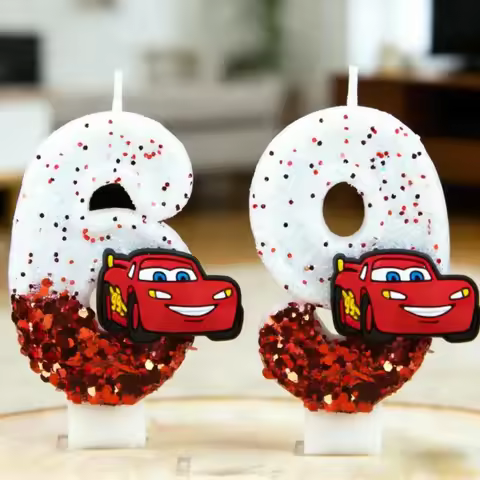 Vela Digital 0-9 con Historia de Carreras, Vela de Cumpleaños de Rayo McQueen, Linda Vela para Paste