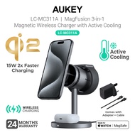 AUKEY LC-MC311A MagFusion 3-in-1 Qi2 15W Magnetic Wireless Charger MFW Certified with Active Cooling