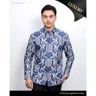 KEMEJA Laskala Batik Premium Dhwani Blue Men's Slimfit Long Sleeve Batik Shirt