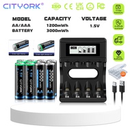 CITYORK 1.5VAA/AAA rechargeable lithium battery with 4-slot LCD display  charger