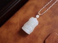 天然和田玉羊脂玉扎基拉姆項鏈吊墜 冰底羊脂玉項鏈 玉質冰透平安