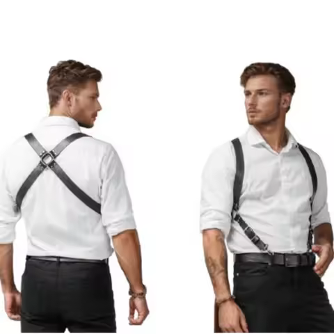 Male Leather Harness Suspenders Belts Retro Gothic Punk Men Harness Accessories Adjustable Fetish Ga