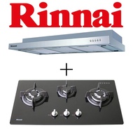 Rinnai RH-S269-SSR Stainless Steel Slimline Hood + RINNAI RB-7303S-GBSM 3 BURNER GLASS HOB WITH SAFETY DEVICE