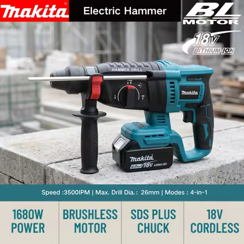 Makita 26MM Brushless 18V Electric Hammer Drill Multifunctional Rotary Cordless Power Tools For Maki