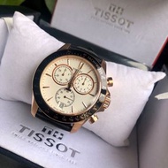 天梭TISSOT V8 白色錶盤 黑色皮革錶帶 石英 三眼計時 男士手錶 T1064173603100