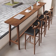 1219 Milk Tea High Shop Cafe Bar Full Table Window Feet Solid Wood Narrow Long Commercial Table Rest