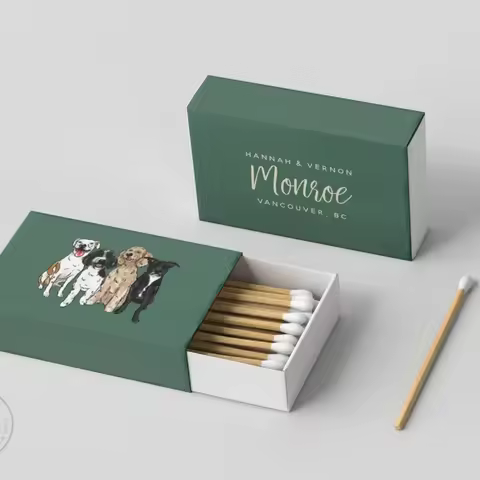 Wedding Matchboxes Full-Color #8 - Custom Pet Illustration, Matchbox, Wedding Match Favors, Match Bo
