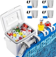 14QT Pool Cooler with 4 Pack Pool Cup Holders, Insulated Hard Cooler with Handle, Keeps Ice for up t
