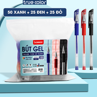 Set 100 Bút bi nước bút gel ngòi 0.5mm 4 màu mực đen/xanh/đỏ/tím - Bút mực nước học sinh mực ra đều