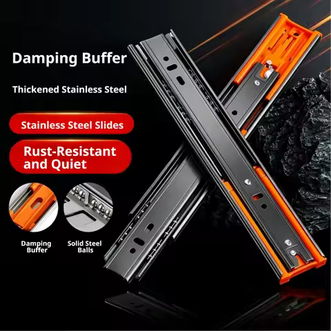 Stainless Steel Drawer Slides Damping Buffer Slides Household Silent 3 Section Thickened Slides Heav