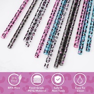 Leopard Print Straw Length 30.5 cm. 5pcs/Set Including Brushes For 40oz Glasses Reusable