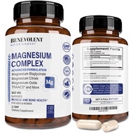 Magnesium Complex Capsules with 5 Best Forms 500mg Magnesium Glycinate, Oxide, Taurate, Chelate, Mag