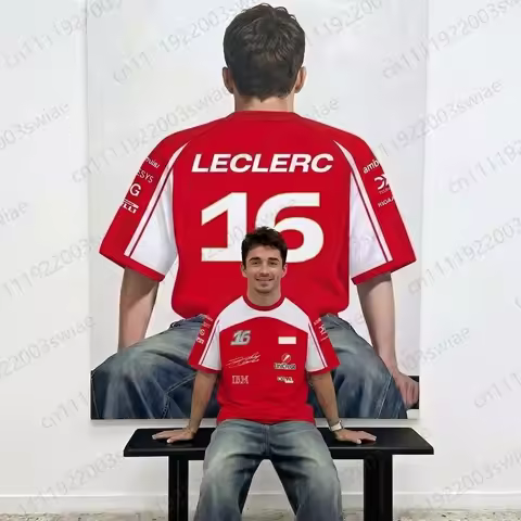 2026 New Summer Mens Fans Leclerc#16 Monaco Driver Motorsport Racing Uniform Jersey T-Shirt Kid Top