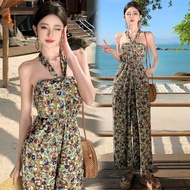 Korean Version Jumpsuit Vacation Casual Style Small Floral Halter Jumpsuit Women Summer High-End Temperament Strapless Jumpsuit