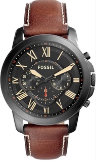 Fossil FS5241 Grant Chronograph Luggage Black Dial Leather Band Men's Watch