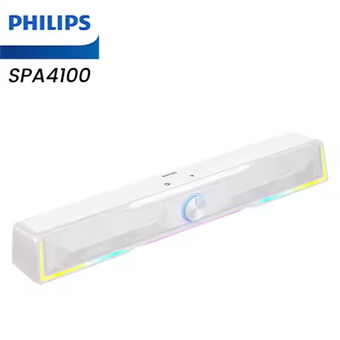 PHILIPS SPA4100 Wired Speaker W/ Knobs Four Driver Unit Stereo Environment Featuring RGB Light Bass 