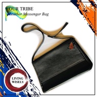 Our Tribe Black Leather Messenger Bag