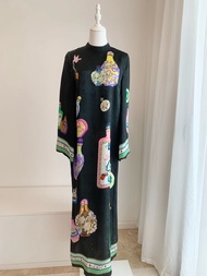 Alemais Casual Long Silk Embroidered Satin Print Dress Loose Fit Elegant Draped Maxi Dress for Women