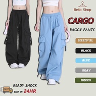 ✨【READY STOCK】Bella Women's Cargo Pants High-Waisted Wide Leg Straight Long Pants