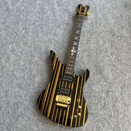 Schecter Black Yellow Stripes 24 Frets Electric Guitar Skeleton Inlay Professional Guitar