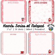 3x3 Hearts Series 1 Notepad by byte studio | 50 sheets Personalized Customized Cute Memo Notes